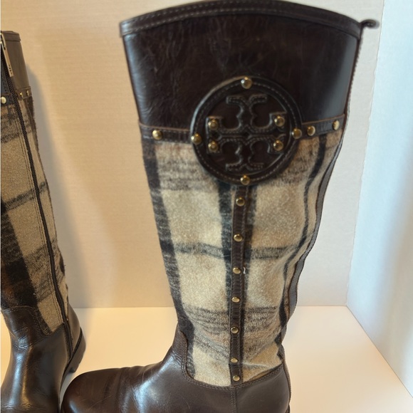 Tory Burch Colleen Wool Plaid Melton Tall Riding Boots - Picture 5 of 10